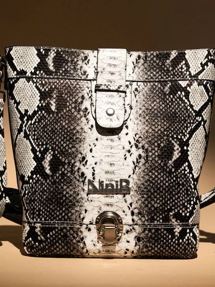 NiniB Premium Vegan Black & White Custom Snake Handbag for wholesale by NiniB