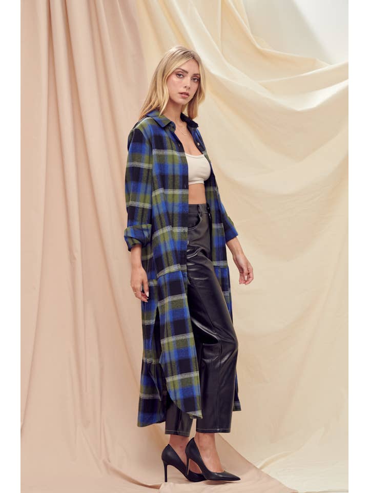 Fore Collection – wholesale Klänning - Dam – LÅNGÄRMAD RUTIG KNAPP NER DELFIN FÅLL KLÄNNING-DI6187FO5