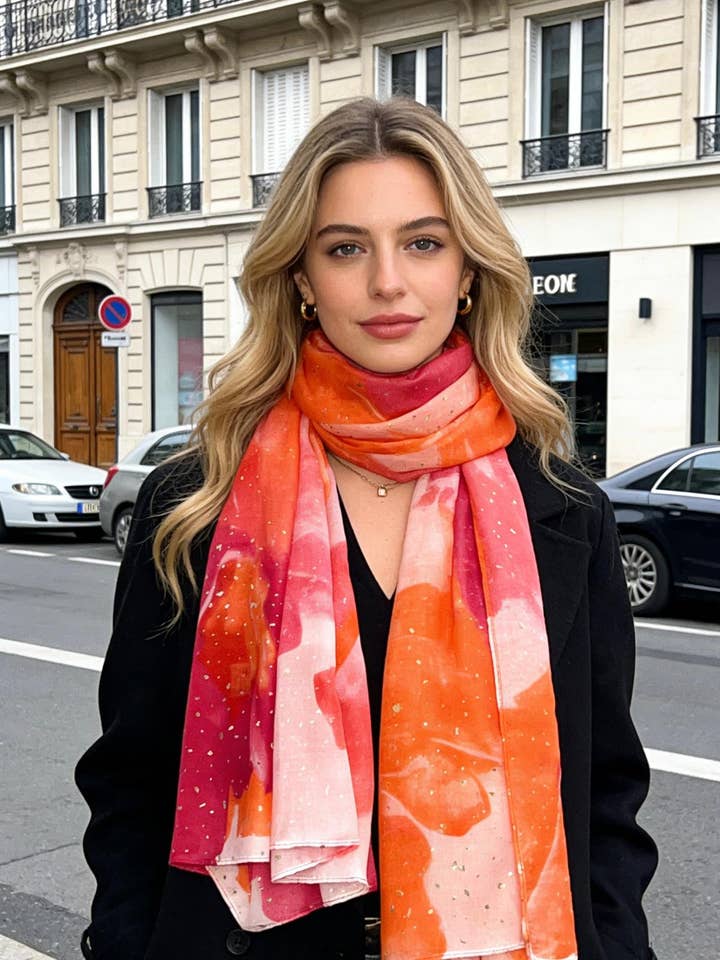 LN-99 Sciarpa stampata con motivo dorato per la vendita all'ingrosso da parte di LINETA