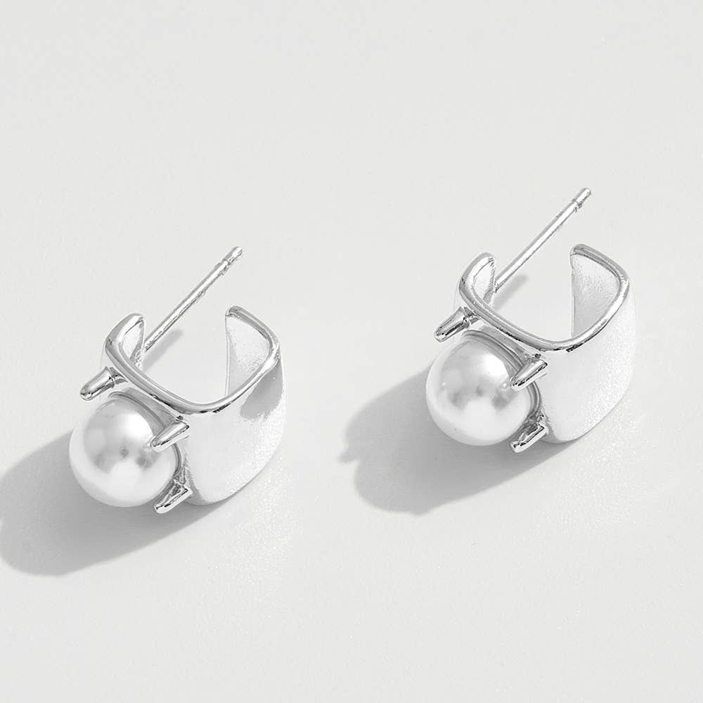 Sensibling Corp. - Vente Clous d'oreille - Boucles d'oreilles géométriques avec perles accentuées en or 14K plaqué2