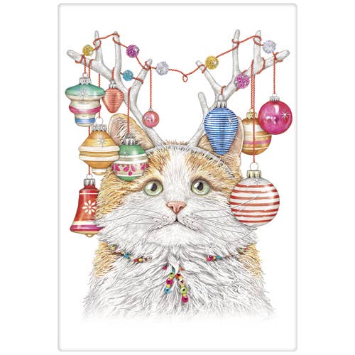 Mary Lake-Thompson Ltd. - Wholesale Tea Towel - Cat Holiday Antlers Bagged Towel
