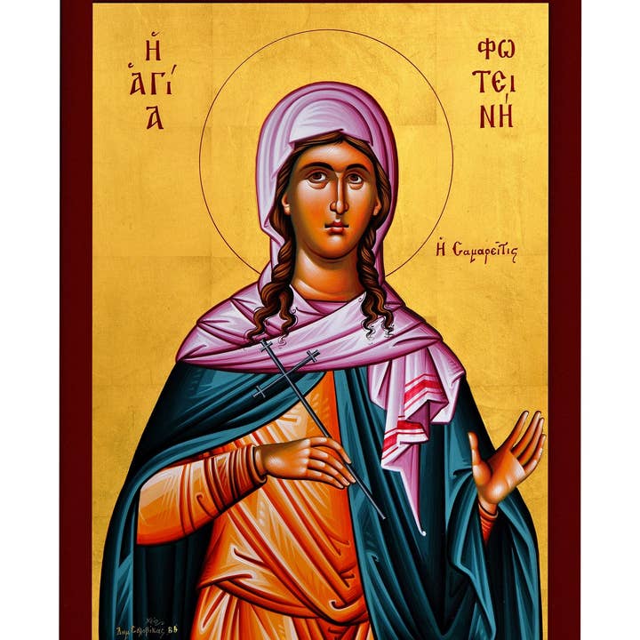 Saint Photine icon, Handmade Greek Orthodox icon St Photene the Samaritan, Byzantine art wall hanging on wood plaque icon, religious decor for wholesale by TheHolyArt