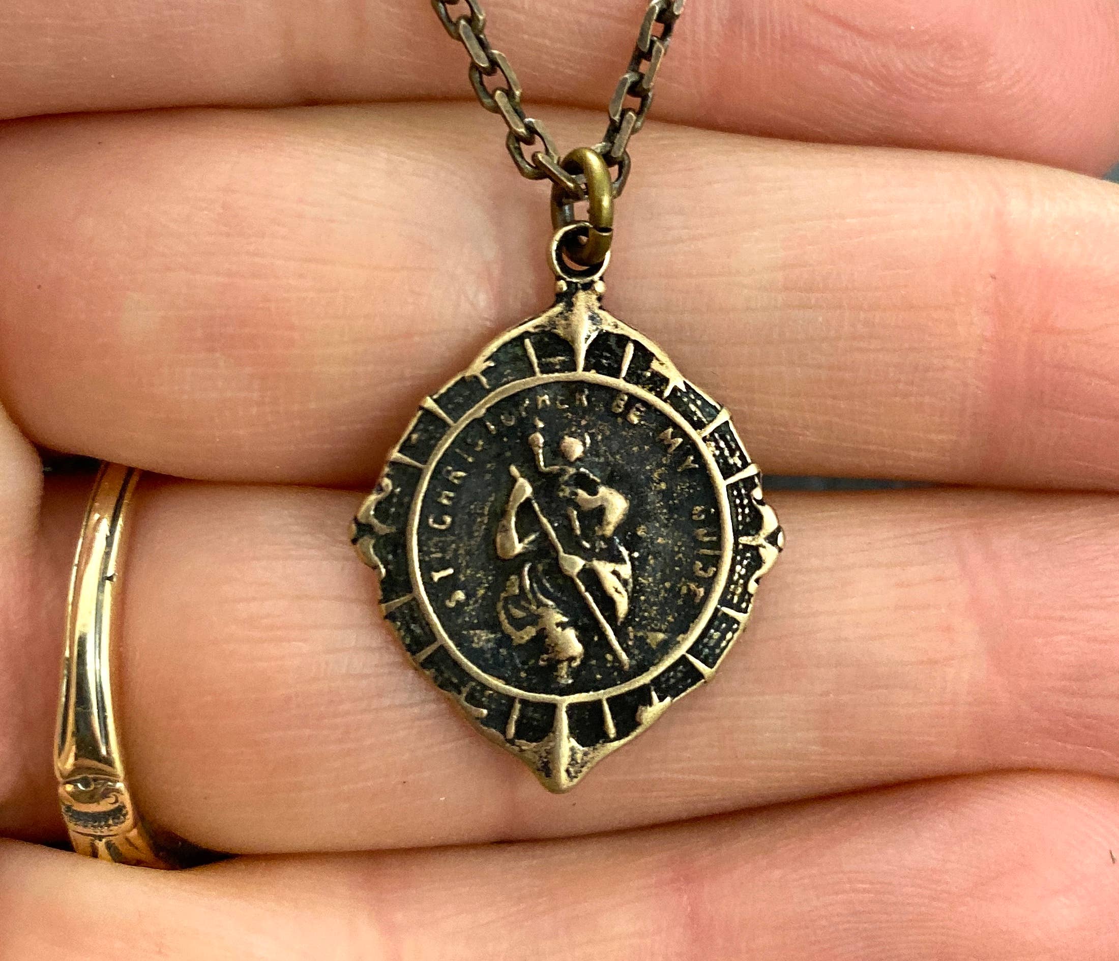 St. Christopher Pendant Necklace, LARGE Saint Christopher / Pray for Us  Necklace With Full Color Medal - Etsy