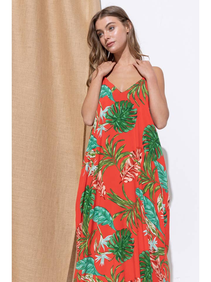 Bloidy - Wholesale Dress - Women's - Palm Leaf Tropical Floral Print Maxi Dress - C967619