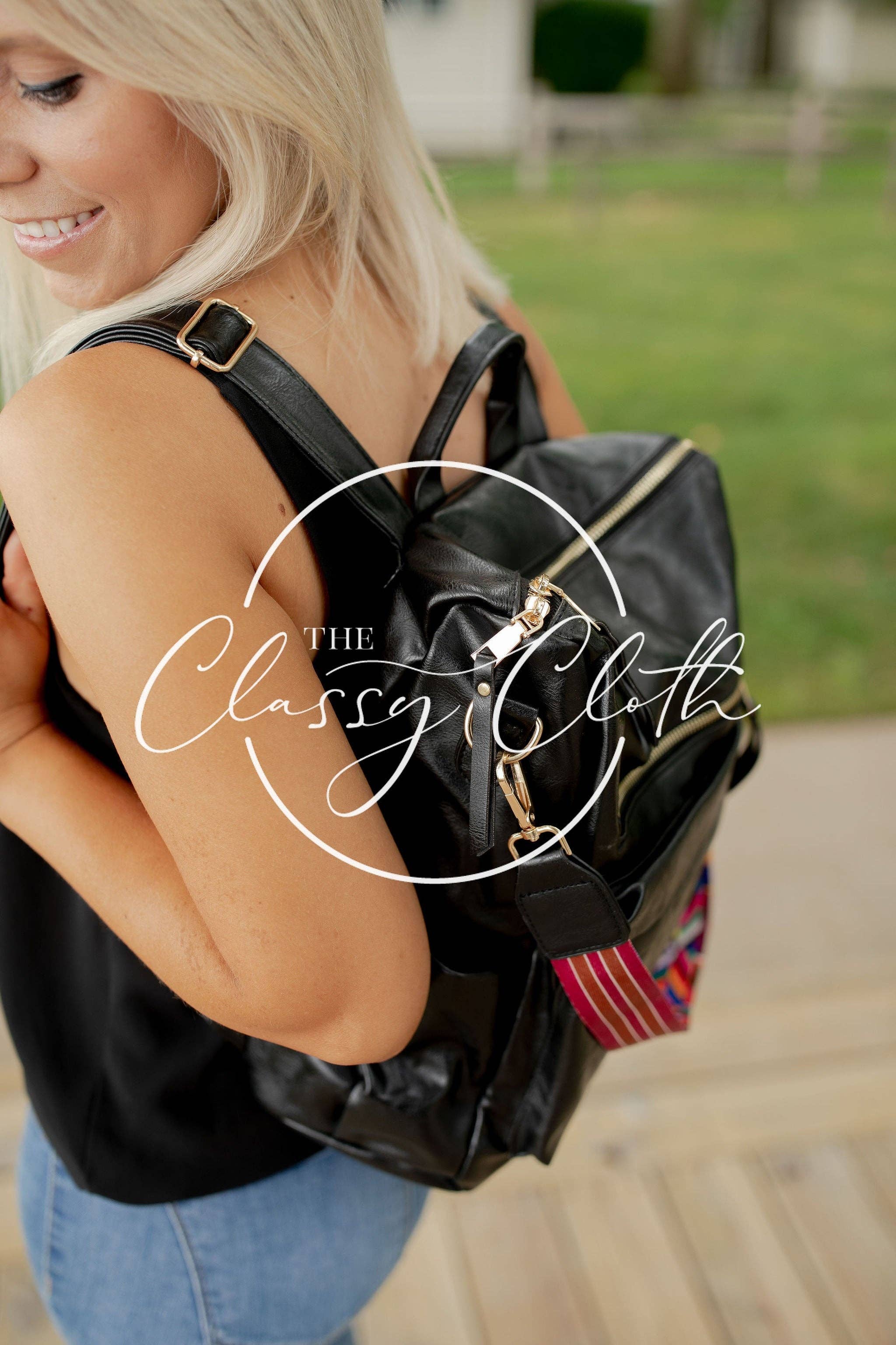 Chloe Convertible Backpack - Black - Black Boho Strap RTS for wholesale on Faire2
