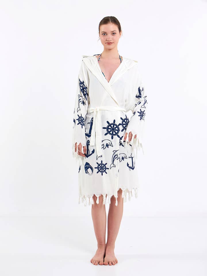 Anchor Marine Hooded Pareo Wrap Turkish Dolphin Bathrobe for wholesale by Yaz Concepts