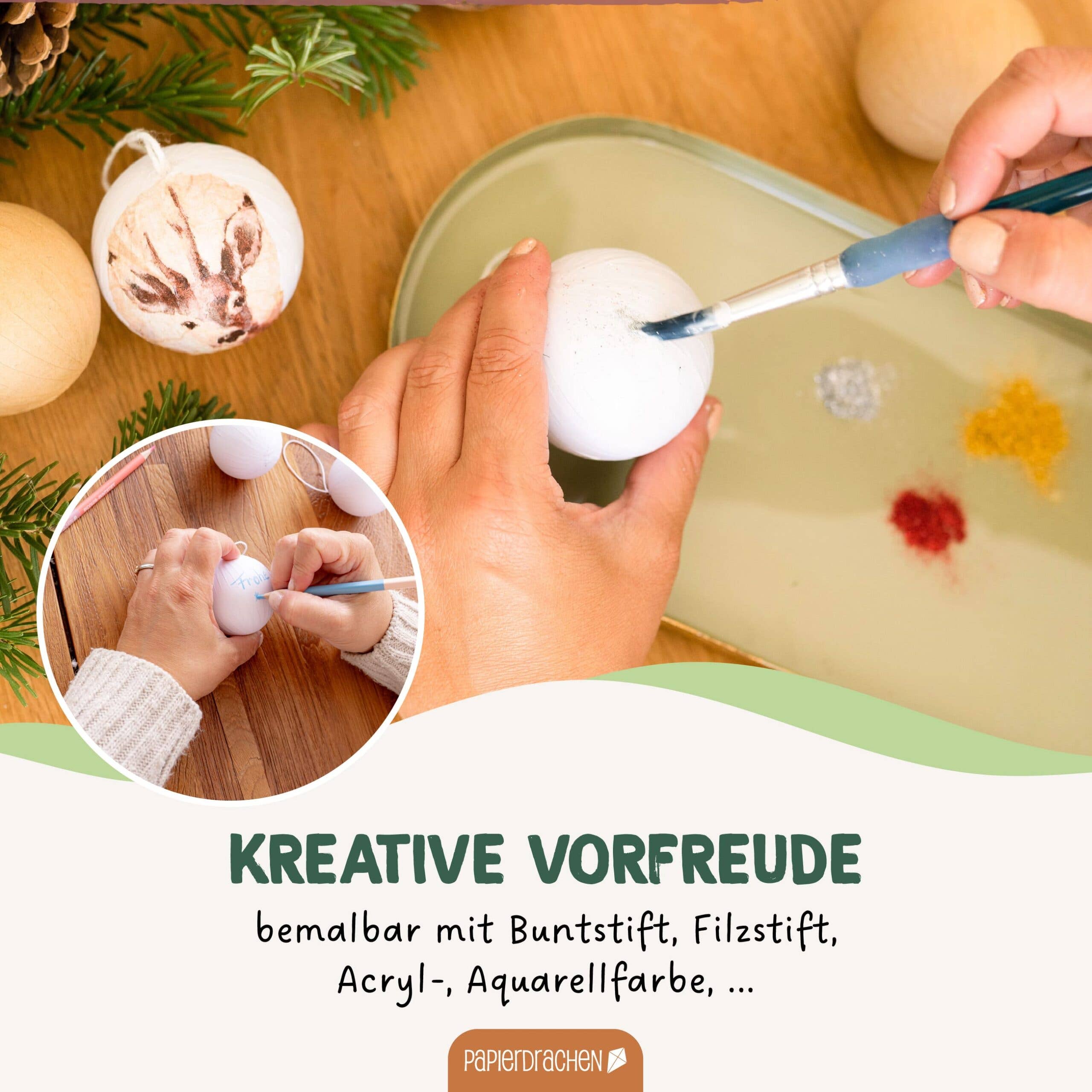 Papierdrachen – wholesale Prydnadsset – Pappersdrake 13 julkulor av papier-maché - Vit3