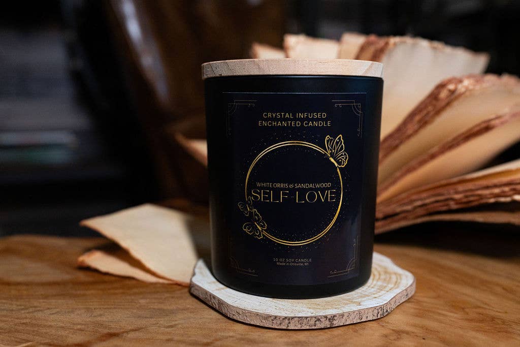Amara Candles - Wholesale Jar/Filled Candle - Self-Love Intention Crystal Infused Candle