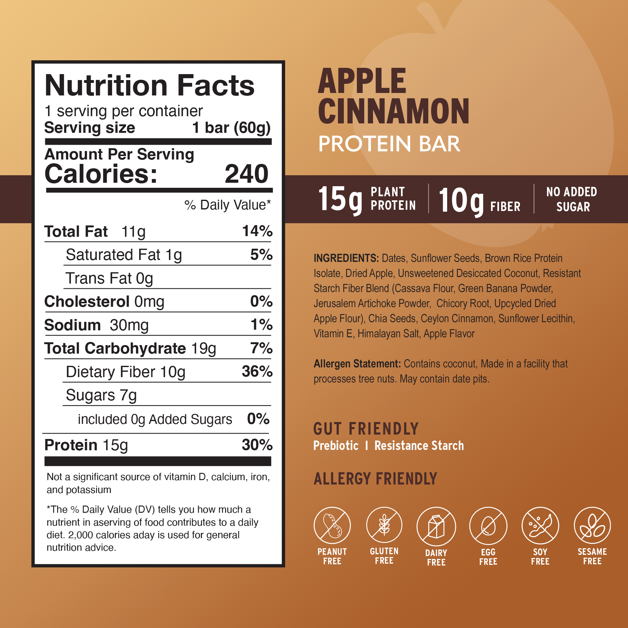 Amrita Health Foods - Wholesale Snack Bar - Apple Cinnamon Protein Bars, High Fiber, No Added Sugar1