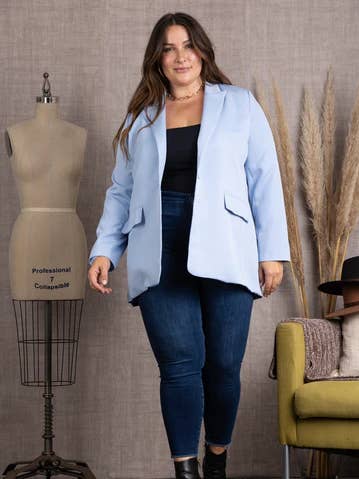 SKY LAPEL LONG SLEEVES PLUS SIZE BLAZER for wholesale by Stylish Wholesale