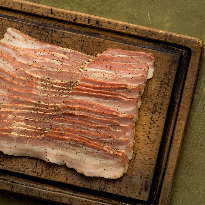Pastured Sugar-Free Pepper Rubbed Bacon for wholesale by Grass Roots Farmers Coop