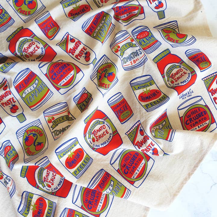 Calhoun & Co. - Vendita all'ingrosso Strofinacci - Canovaccio stampato con barattoli di pomodori1