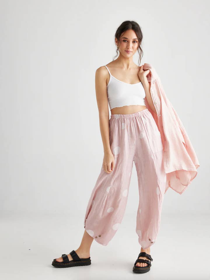 DAMES - Lulu linnen broek met stippen voor wholesale door Miss Rose Sister Violet