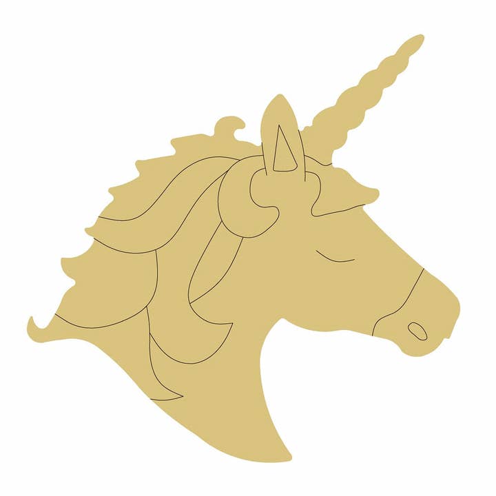 Unicorn Head Design By Lines Unfinished Wood Cutout Style 1 for wholesale by Diverse Woodworking