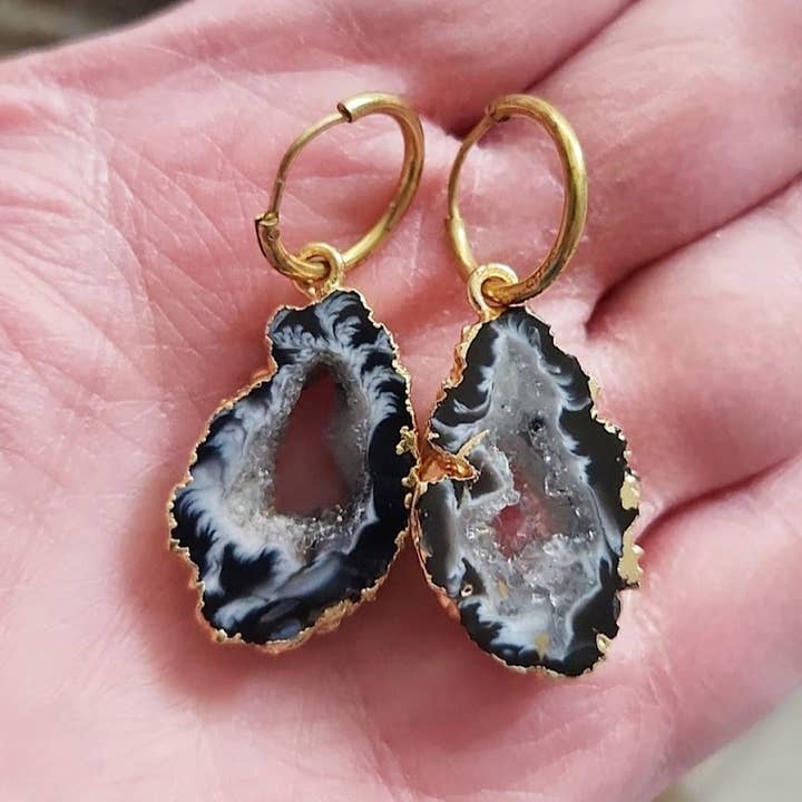 Sara Sela Jewelry - Wholesale Dangle Earrings - Gold Plated Agate/Druzy Dangle and Drop Earrings4