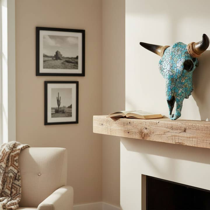 De Leon Collections - Wholesale Wall Accent - Mosaic Turquoise Tile Western Cow Bull Skull Wall Décor0