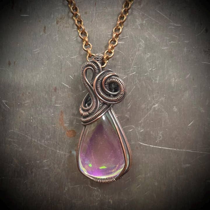 Colar de Vidro Aura com Fio de Cobre Enrolado e Corrente por atacado de Natural Gifts Jewelry