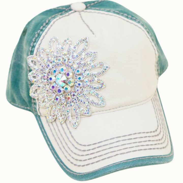 Olive & Pique - Wholesale Baseball Cap - Women's - Sunflower Bejeweled Glitz Two-Toned Cap, Adjustable