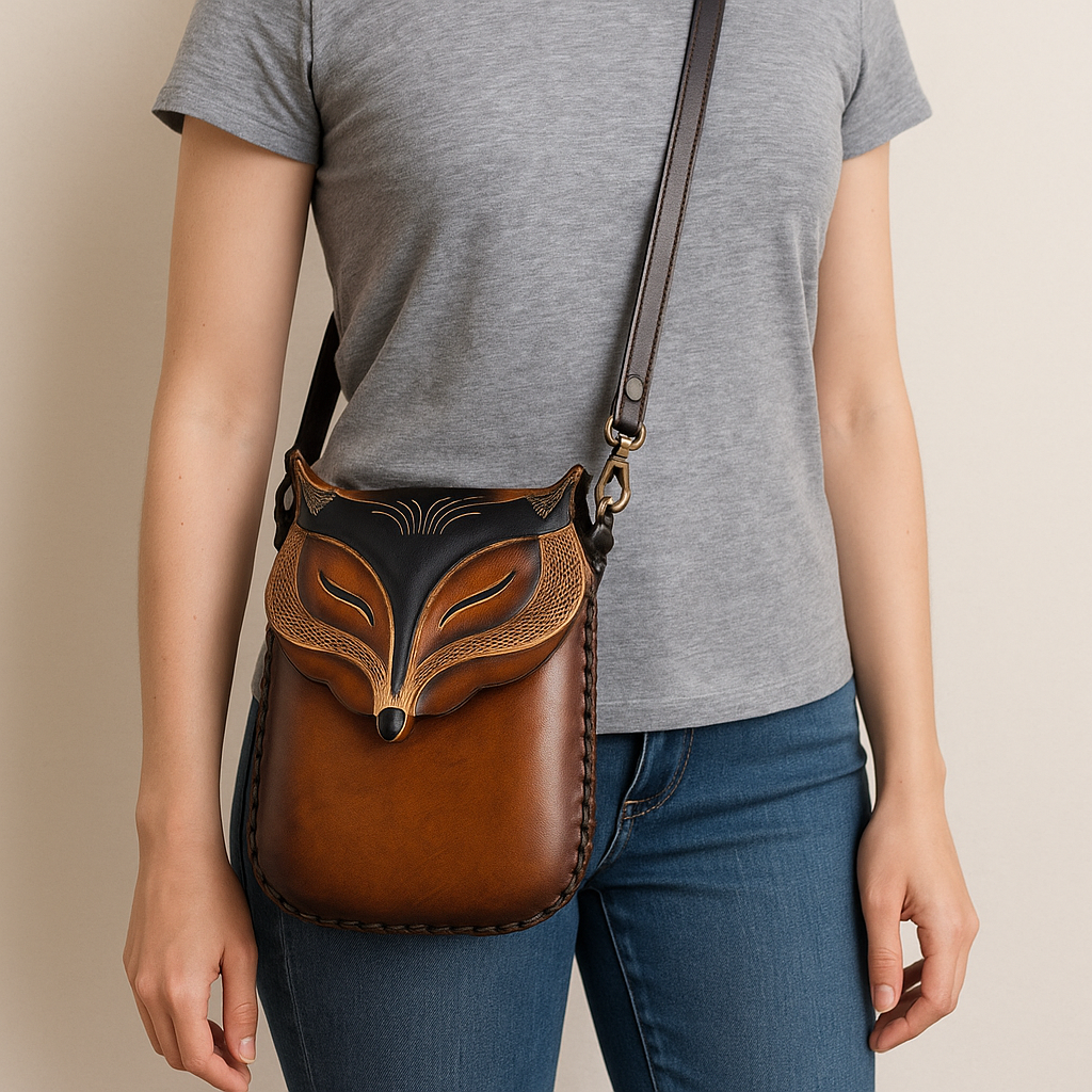 Sunflower Handmade leather inc - Wholesale Crossbody Bag - Women's - Handmade Leather Brown Fox Pouch purse handbag crossbody4