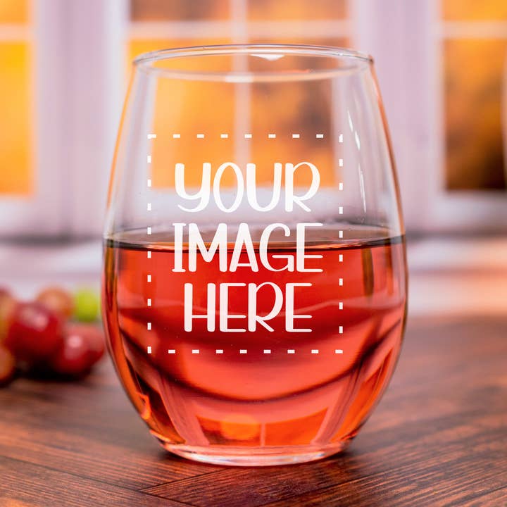 Stemless Wine Glass - Brand Logo - Custom Personalized Image for wholesale by Blue Ridge Mountain Gifts