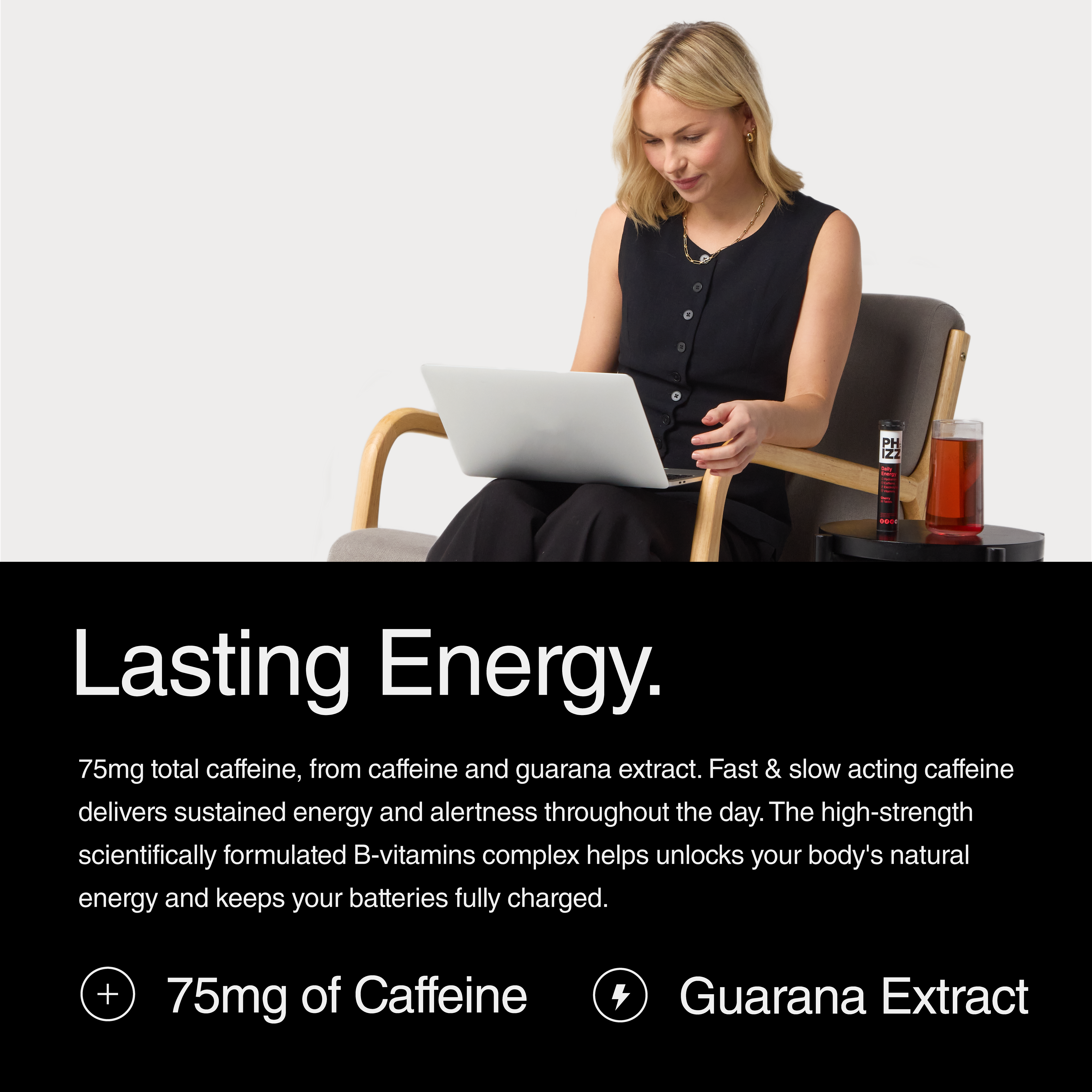 Phizz - Venta al por mayor Suplementos/vitaminas para beber - Phizz 20 Comprimidos Efervescentes 3 en 1 - Energía Diaria Cereza4