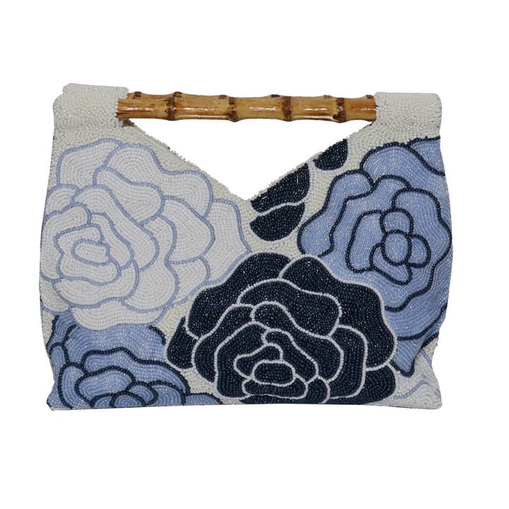 Tiana Designs - Wholesale Clutch Bag - Women's - Roses in blue cut-out bamboo handle bag