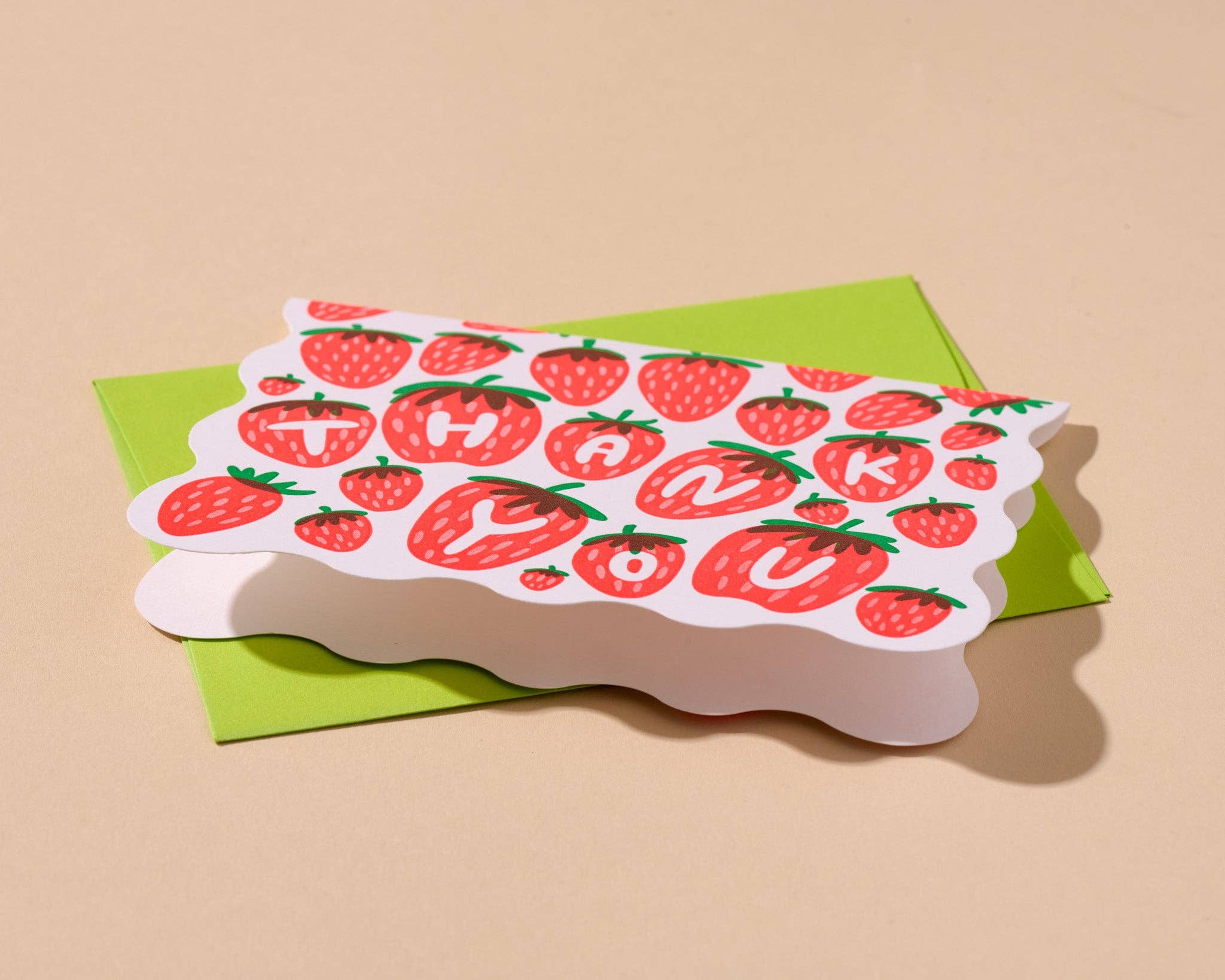 And Here We Are - Wholesale Stationery/Notecard Set - Strawberry Letterpress Scalloped Thank You Card Set (10) - Made in USA - Berry, Fruit, Garden  - Stocking stuffer, Holiday, Gift Guide3
