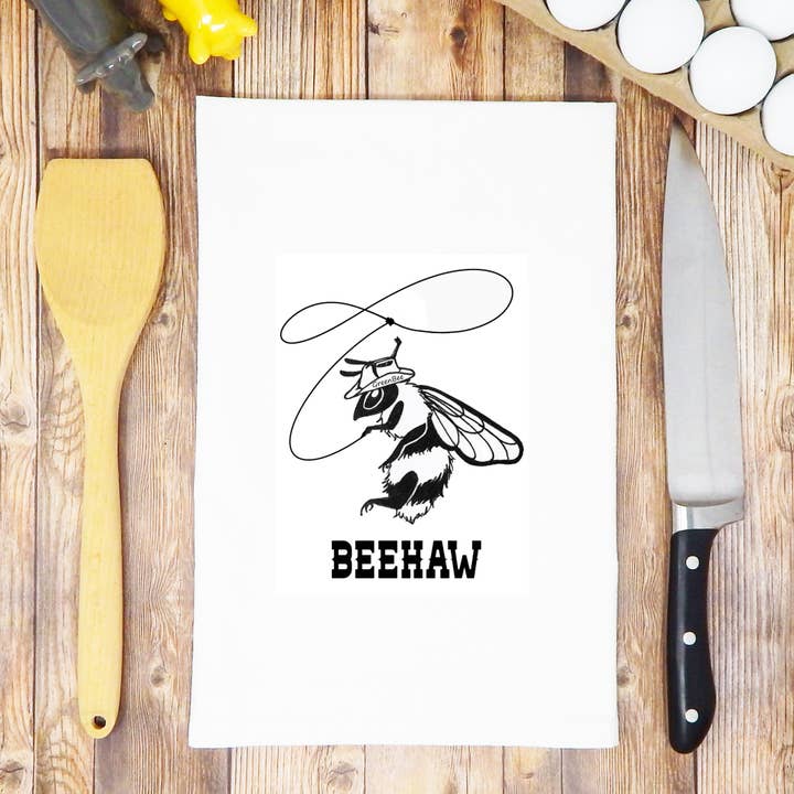 Green Bee Tea Towels - Wholesale Tea Towel - Cowboy Bee Dish Towel | Tea Towels | Funny Kitchen Towels