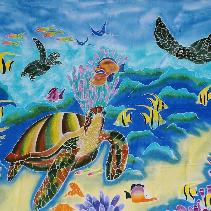 Handgeschilderde onderwater batik sarong, wandkunst voor wholesale door Ubud Glass
