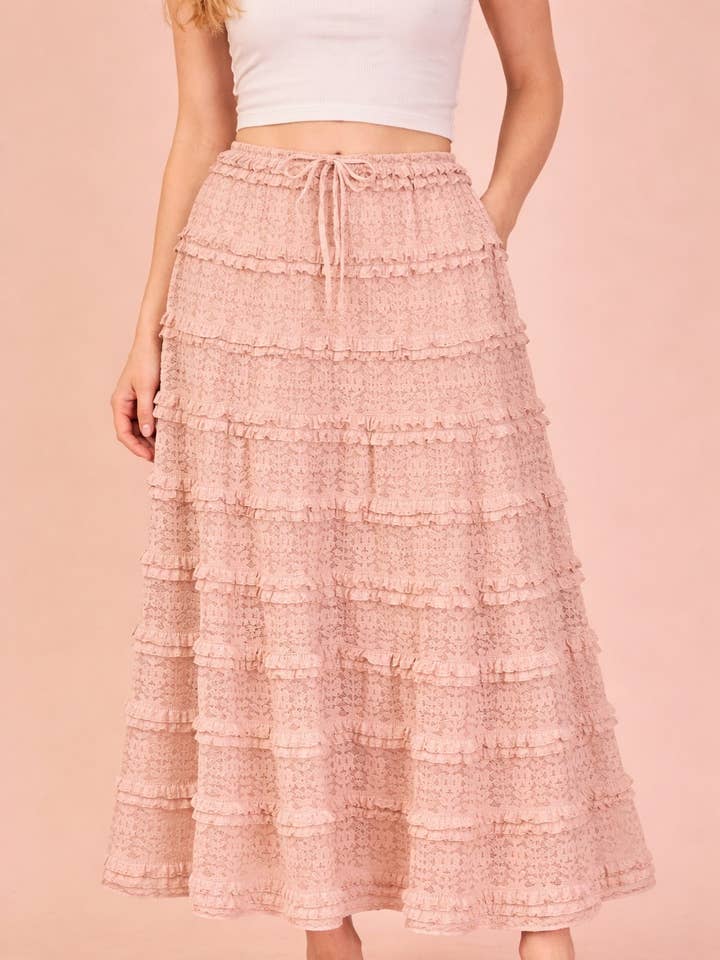 NS50182-Tiered Layered Lace Midi Skirt for wholesale by VERY J