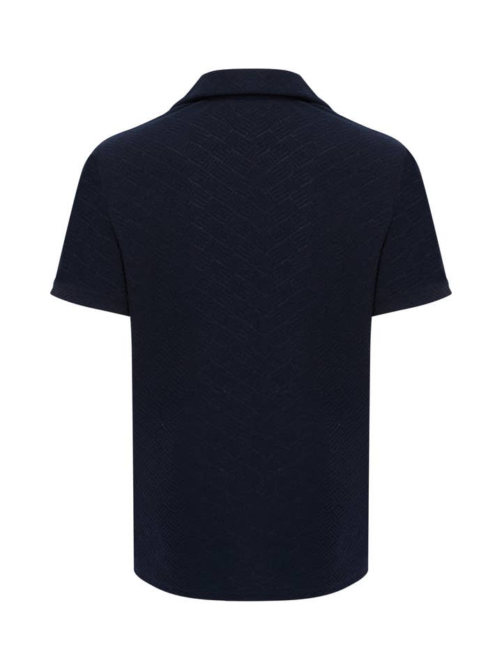 Polo con cuello Johnny de jacquard de felpa francesa azul marino para venta al por mayor de American Heritage