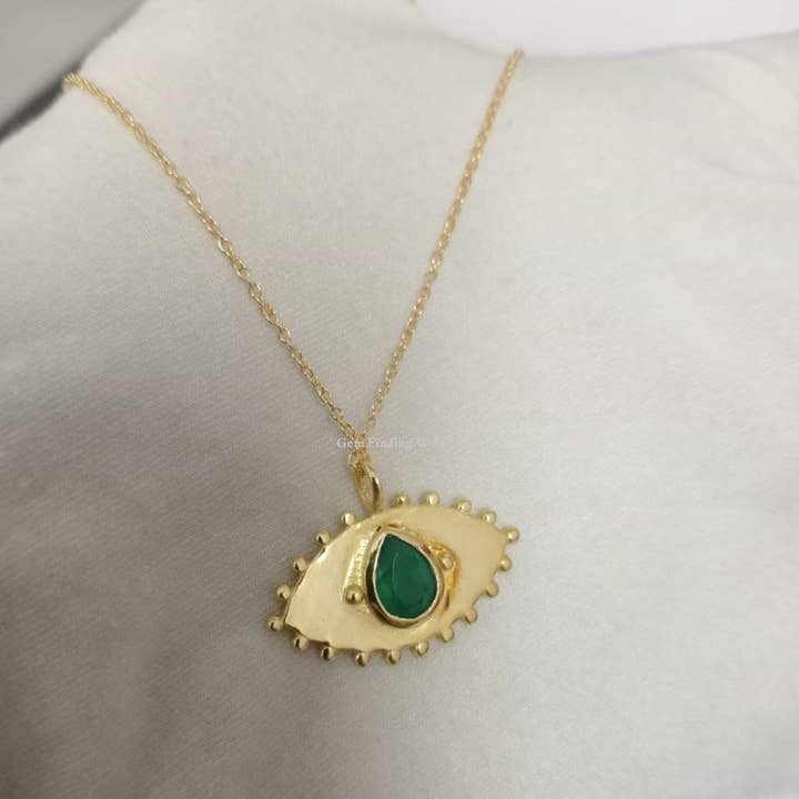 Grön Onyx Lager-på-lager Onda Ögat Halsband Guldpläterat för wholesale av Rishi Jewelry