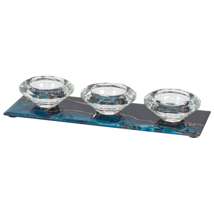 Soporte triple para velas tealight azul eléctrico 3024 para venta al por mayor de Mele and Co UK/ EU