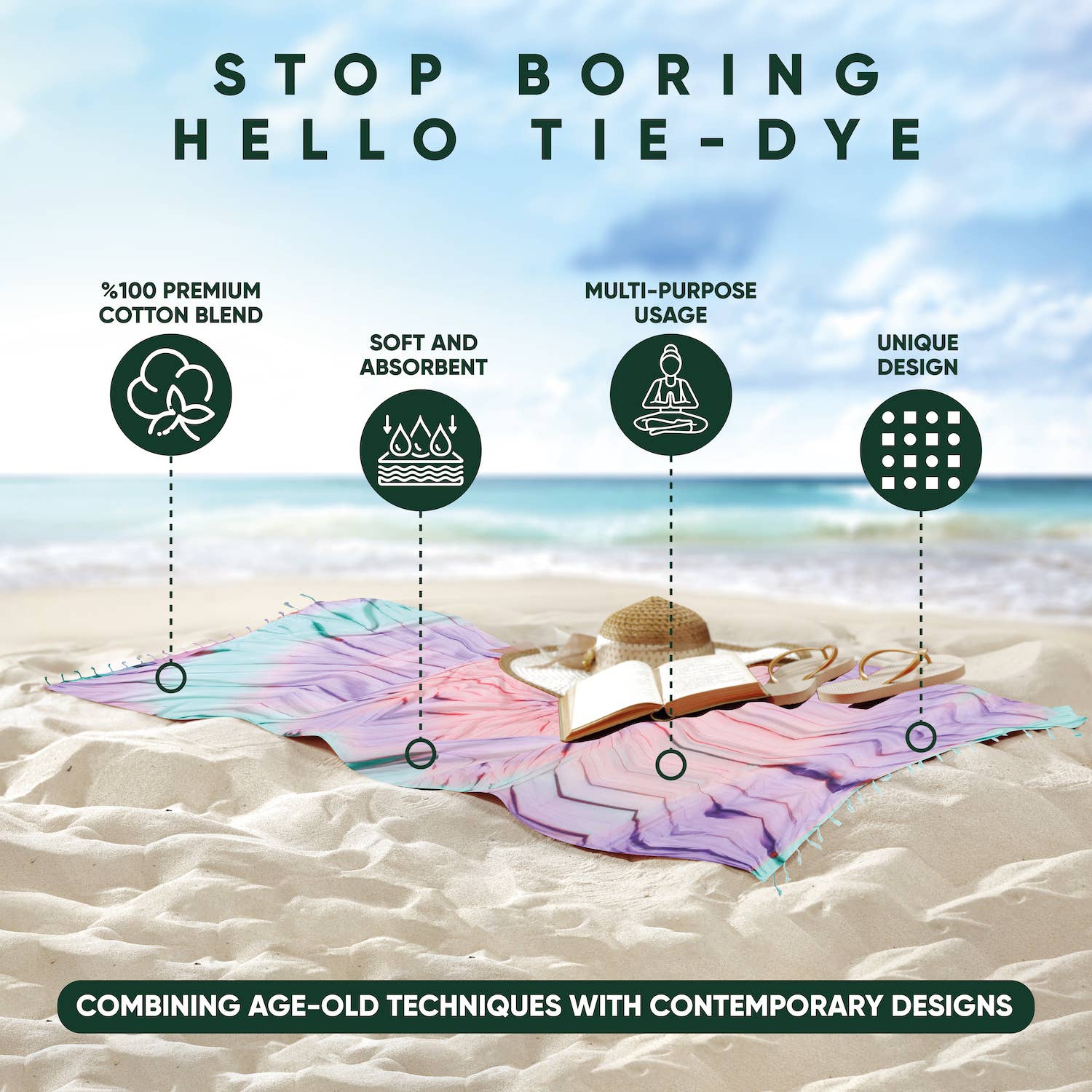 Kikoya - Wholesale Beach Towel - Tie Dye Pestemal Turkish Beach Towel Sand Repellent hand-dye6