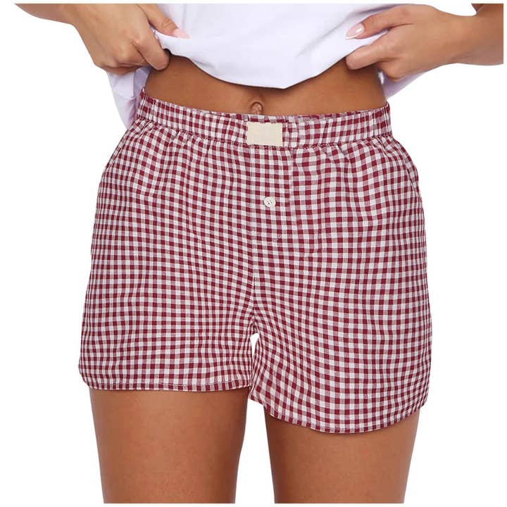Rosa Clothing - Wholesale Shorts - Women's - Everywhere Gingham Elastic waist Pull-On Boxer Shorts16