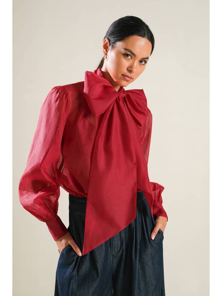 FLYING TOMATO – wholesale Blus - Dam – En solid organza-topp - FT1285