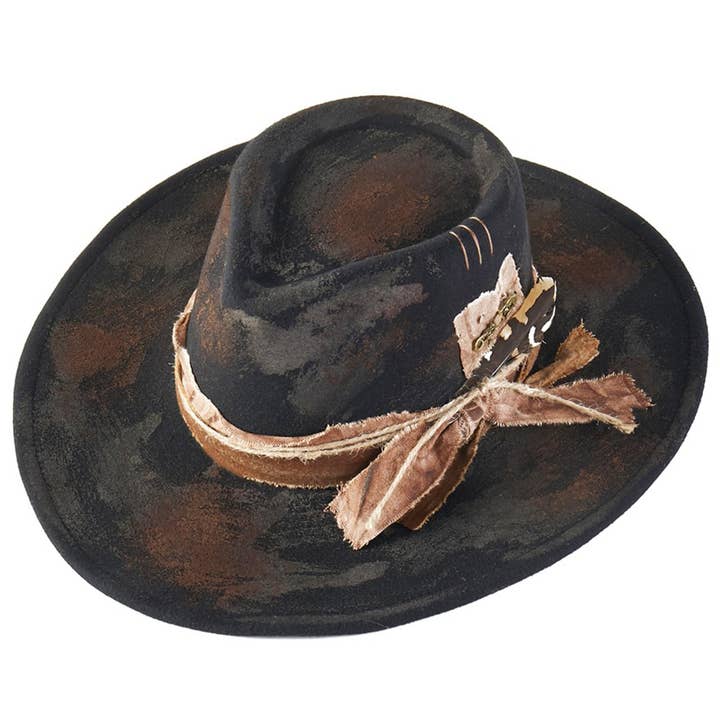 Hana - Wholesale Cowboy Hat - Women's - Distressed Fabric Band Rustic Cowgirl Fedora Hat2