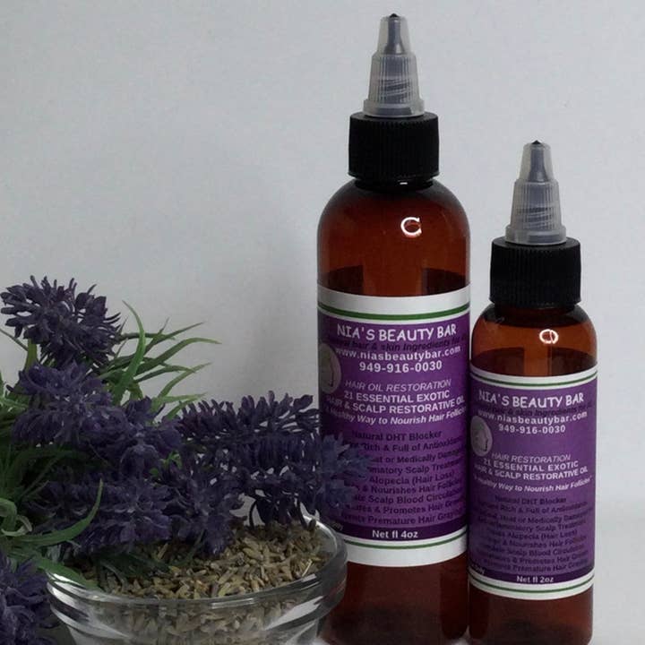 Hair Restoration 21 - 21 Huile essentielle exotique pour cheveux et cuir chevelu pour la vente par NIA'S BEAUTY BAR L.L.C.