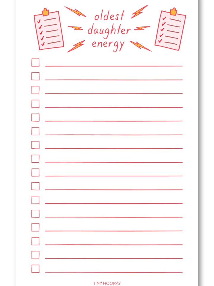 Oldest Daughter Energy Checklist Notepad for wholesale by Tiny Hooray