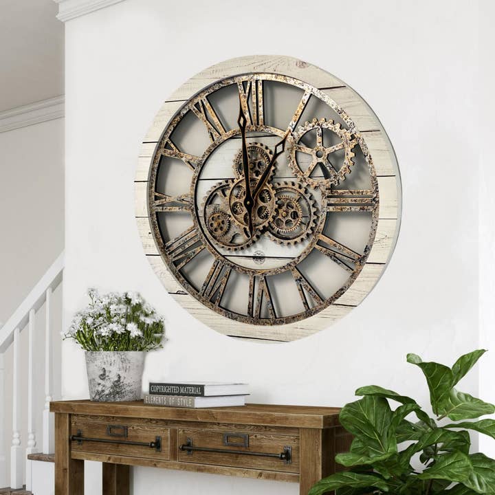 The Gears Clock - Wholesale Wall Clock - AMERICA LINE WALL CLOCK 24 INCH WHITE FARMHOUSE10
