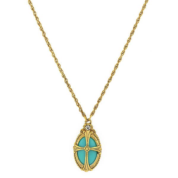 1928 Jewelry – wholesale Pendant/charm necklace – Symbols Of Faith Imitation Turquoise Oval Pendant Necklace0