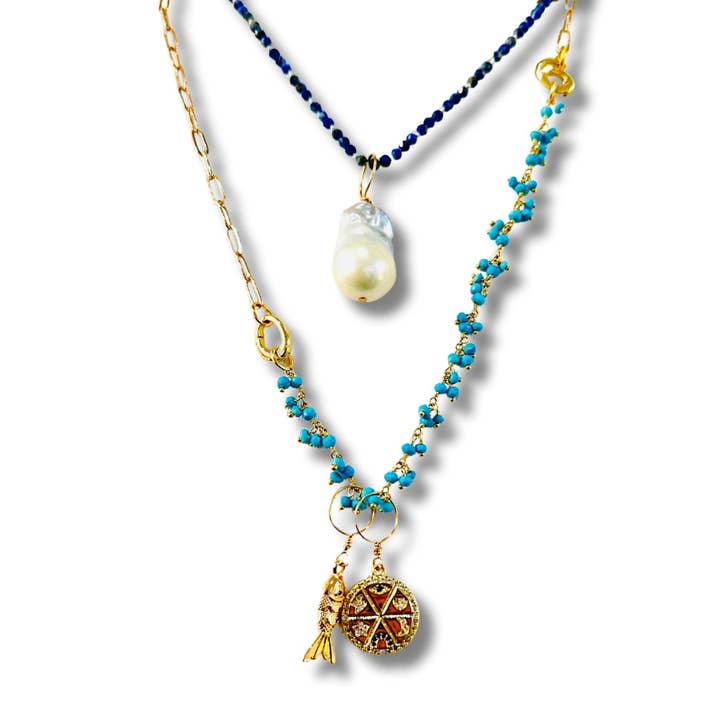 Collana convertibile in turchese, sodalite, catena a graffetta, bracciale, pezzo a strati per la vendita all'ingrosso da parte di Alisa Michelle Designs Inc.