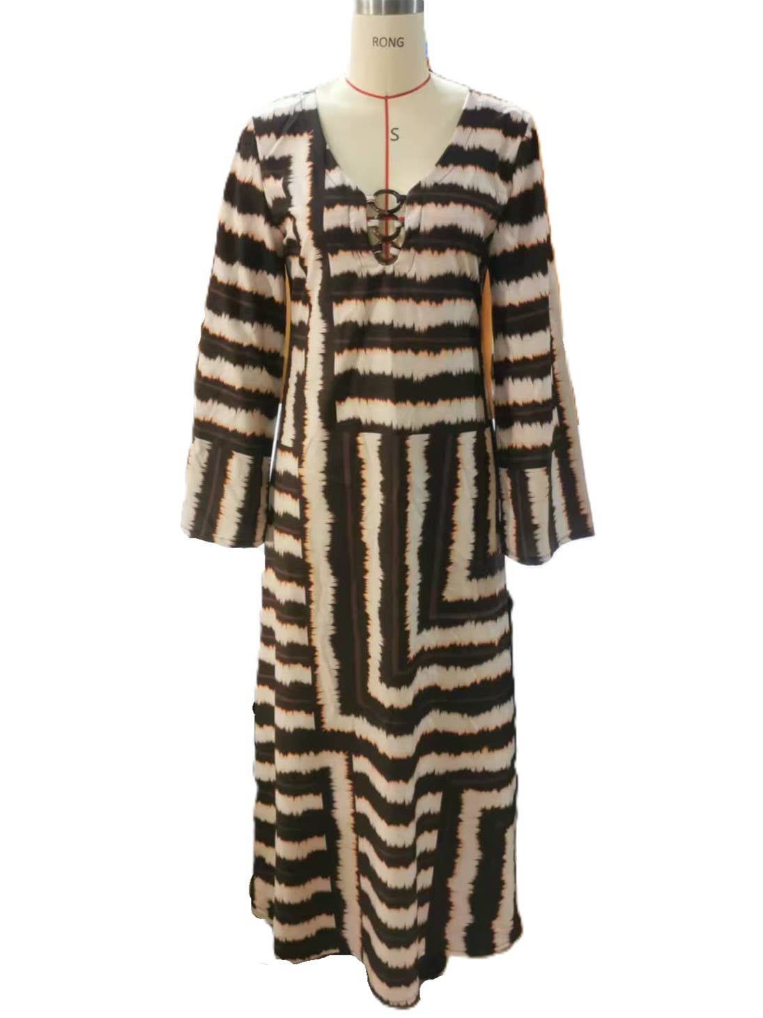 Coffee Fashion Print Cirque Stripe Azure Maxi Dress for wholesale on Faire2