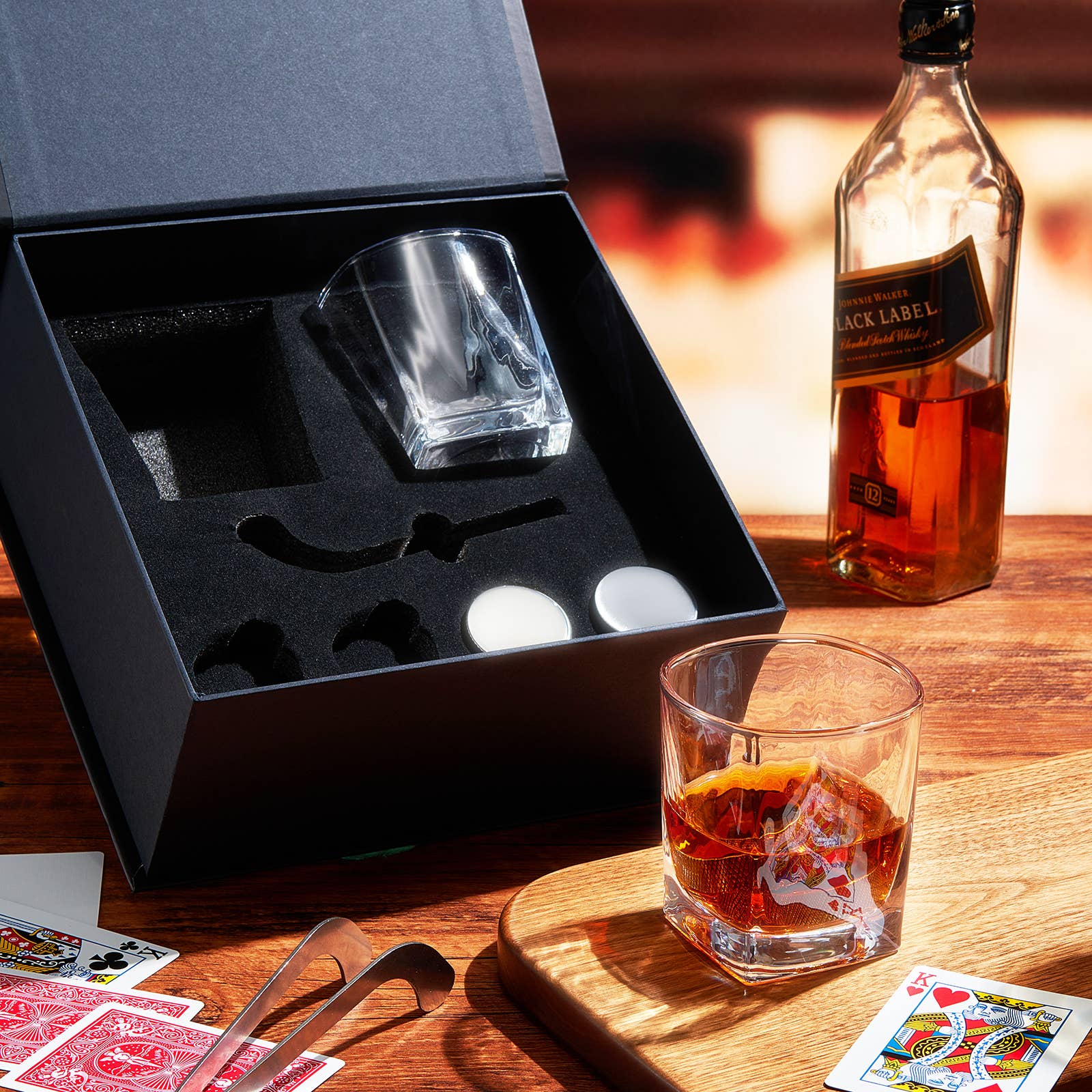 The Wine Savant /  Khen Glassware - Wholesale Drink Chilling Cubes - Hockey Whiskey Stones 7pcs Set | 4 stones, tongs, 2 glasses2