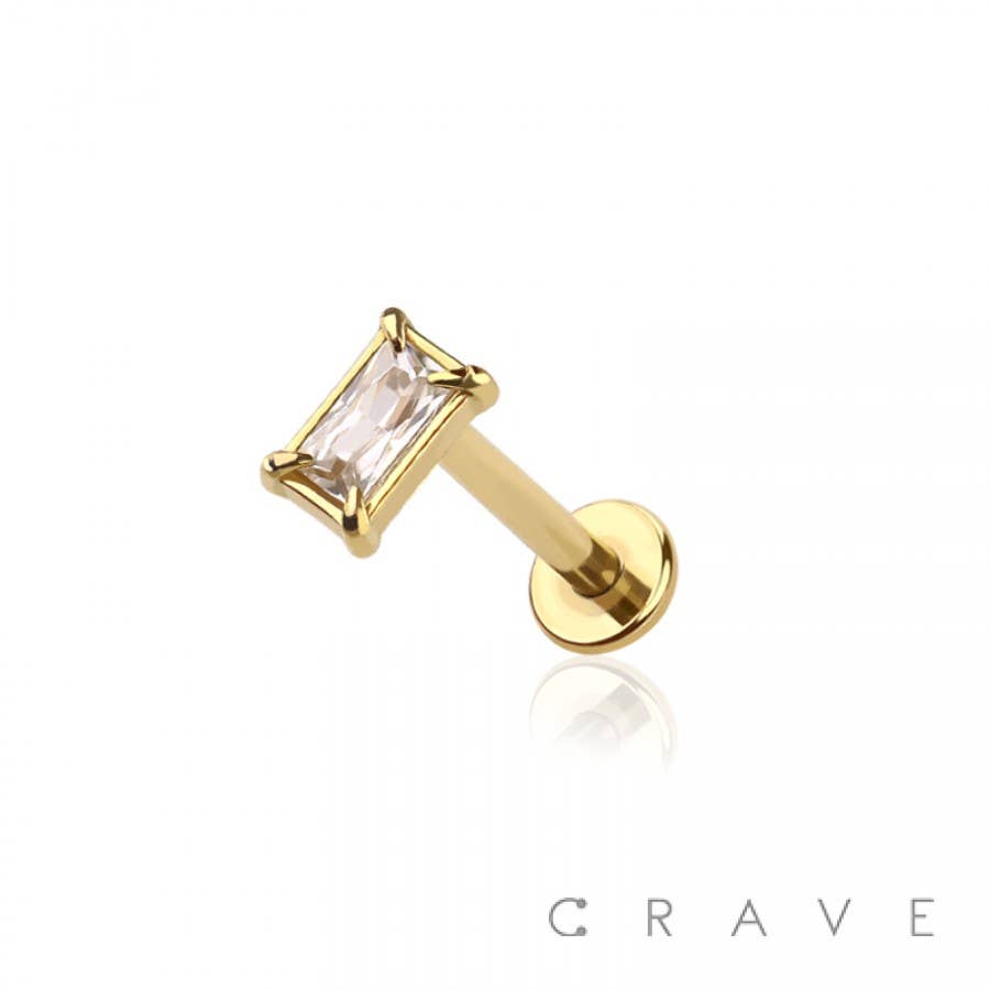 CRAVE - Wholesale Single Earring - PRONG SET BAGUETTE CZ STONE TOP 316L SURGICAL STEEL INTERNAL1