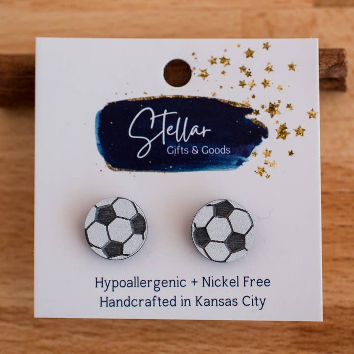 Soccer - Soccer Ball Studs - Handmade Nickel Free Earrings for wholesale by Stellar Gifts & Goods Wholesale