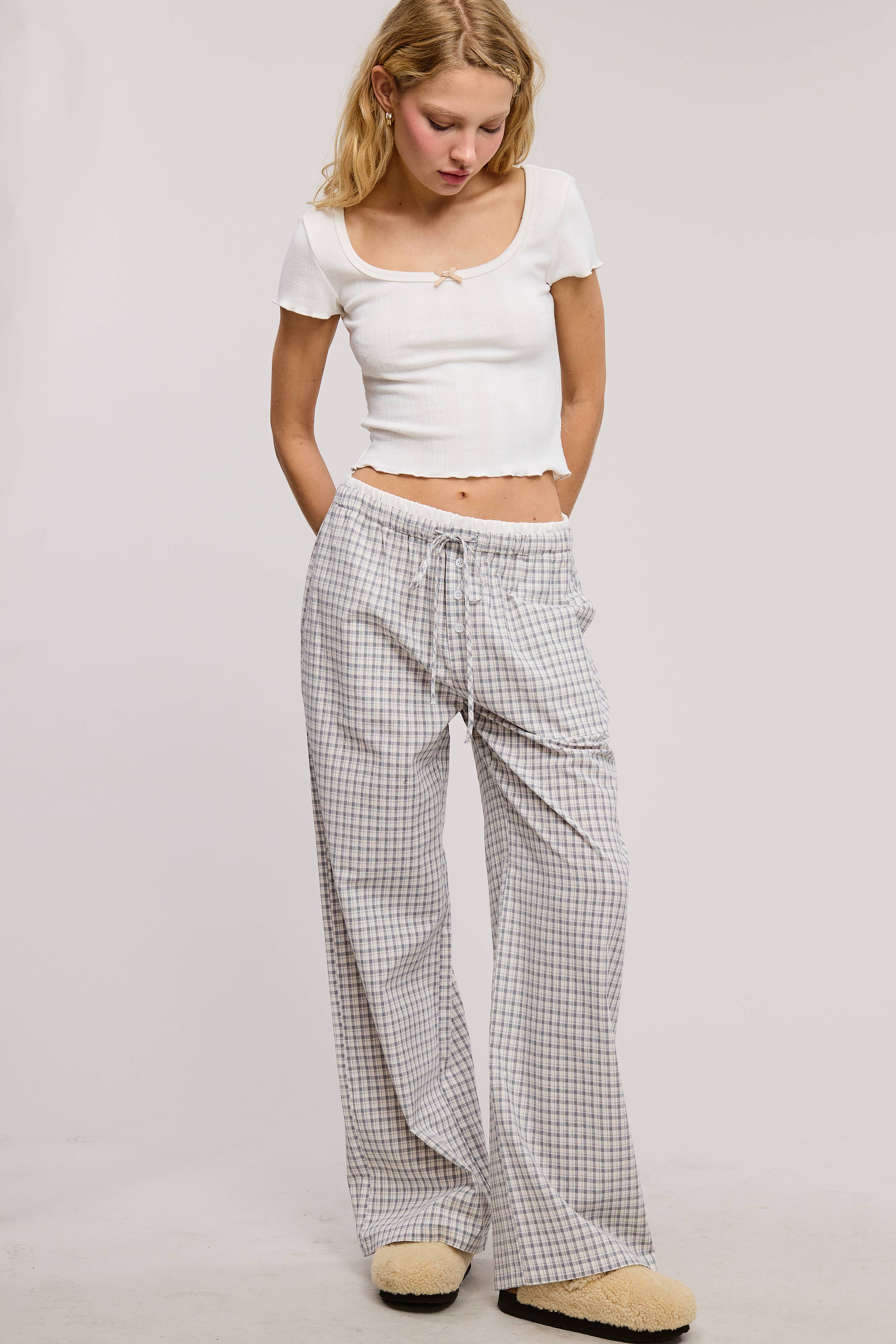 Mimosa - Wholesale Lounge Sweatpants/Joggers - Women's - Gingham Boxer Lounge Pants with Contrast Waistband15