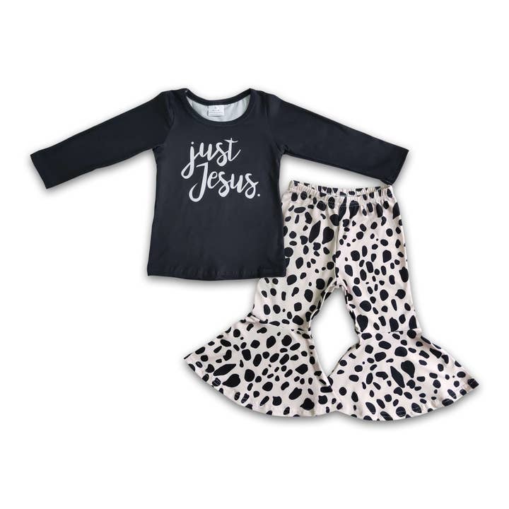 Just jesus black shirt leopard pants girls boutique clothing for wholesale by Yawoo Garments