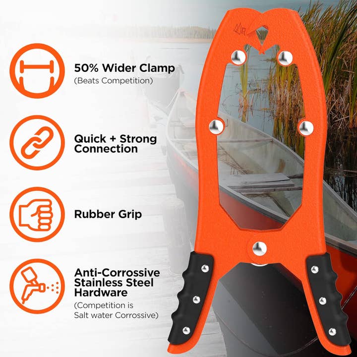 Infinite Basics - Wholesale Sporting Accessories - Original® BAX-JAW Kayak Anchor Clamp Grip - Wide 5.25" Self Locking Tension Jaw with Floating Pouch and 15' Paracord 550 Rope, Kayaking Accessories (Corrosion-Proof Steel)2