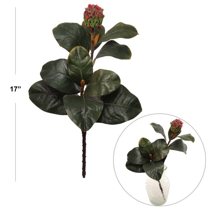 Larksilk - Vendita all'ingrosso Piante artificiali - Foglia di magnolia da 45,7 cm con baccello sintetico